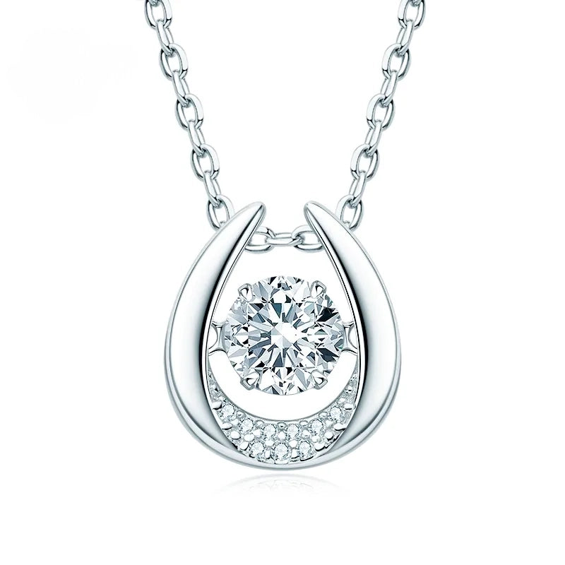 Horseshoe Pendant Necklace D-Color Dancing Moissanite for Women