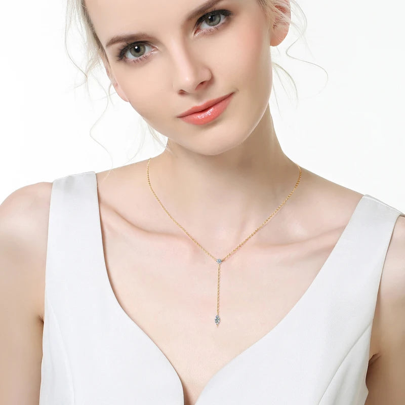 Necklaces for Women Marquise Cut Round Cut Diamond Pendant Silver 925