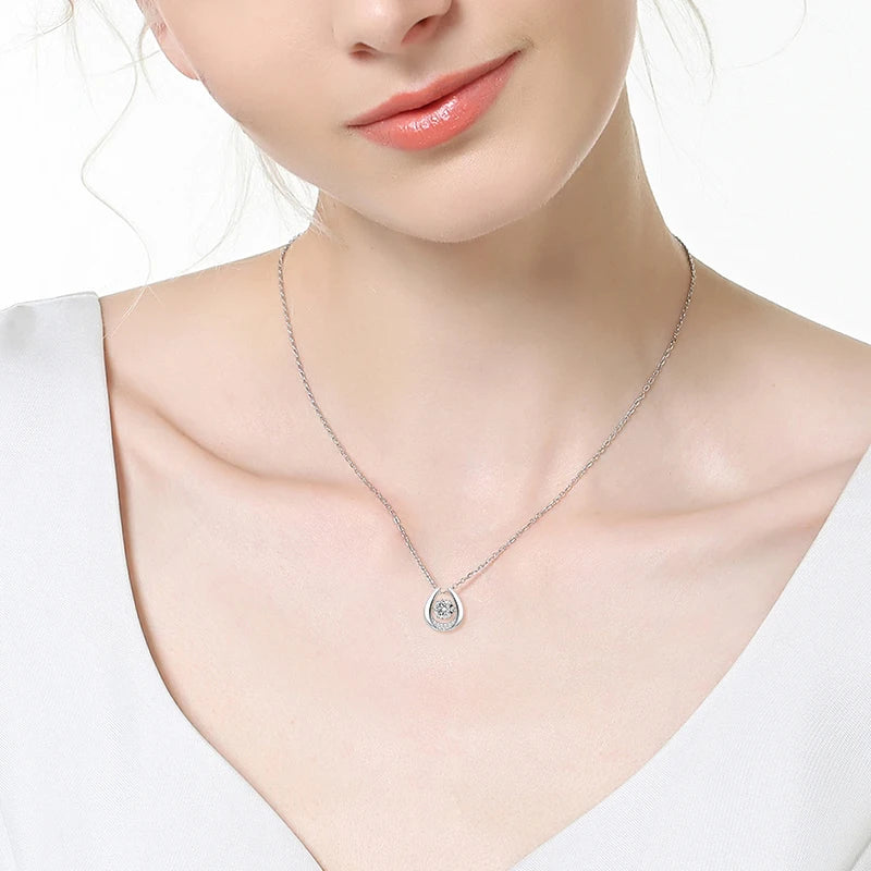 Horseshoe Pendant Necklace D-Color Dancing Moissanite for Women